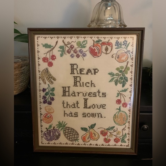 Vintage Framed Cross Stitch Reap Rich Harvests That Love Has Sown - Picture 4 of 12